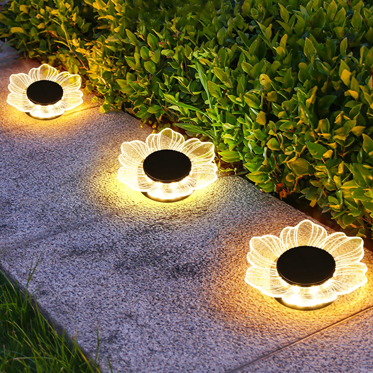 Roaming Light Solar Flower Shaped In-Ground Lights, 3 Pack Waterproof LED Petal Pathway Lights, Outdoor Acrylic Landscape Lights for Garden Yard Walkway Patio (Petal)