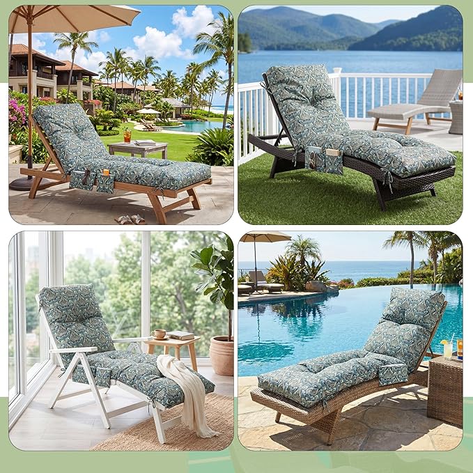Kigley 2 Pcs Outdoor Chaise Lounge Cushions