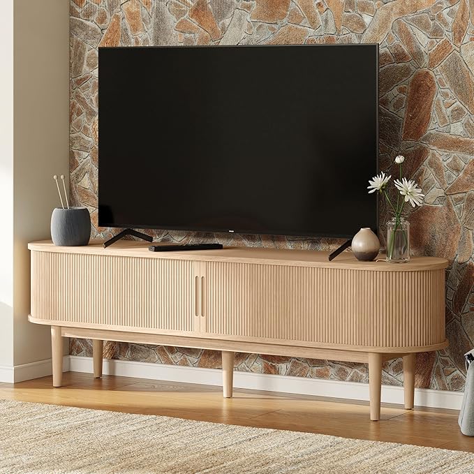 LINSY HOME 58" Fluted TV Stand for TVs up to 65 Inch, Mid Century Modern