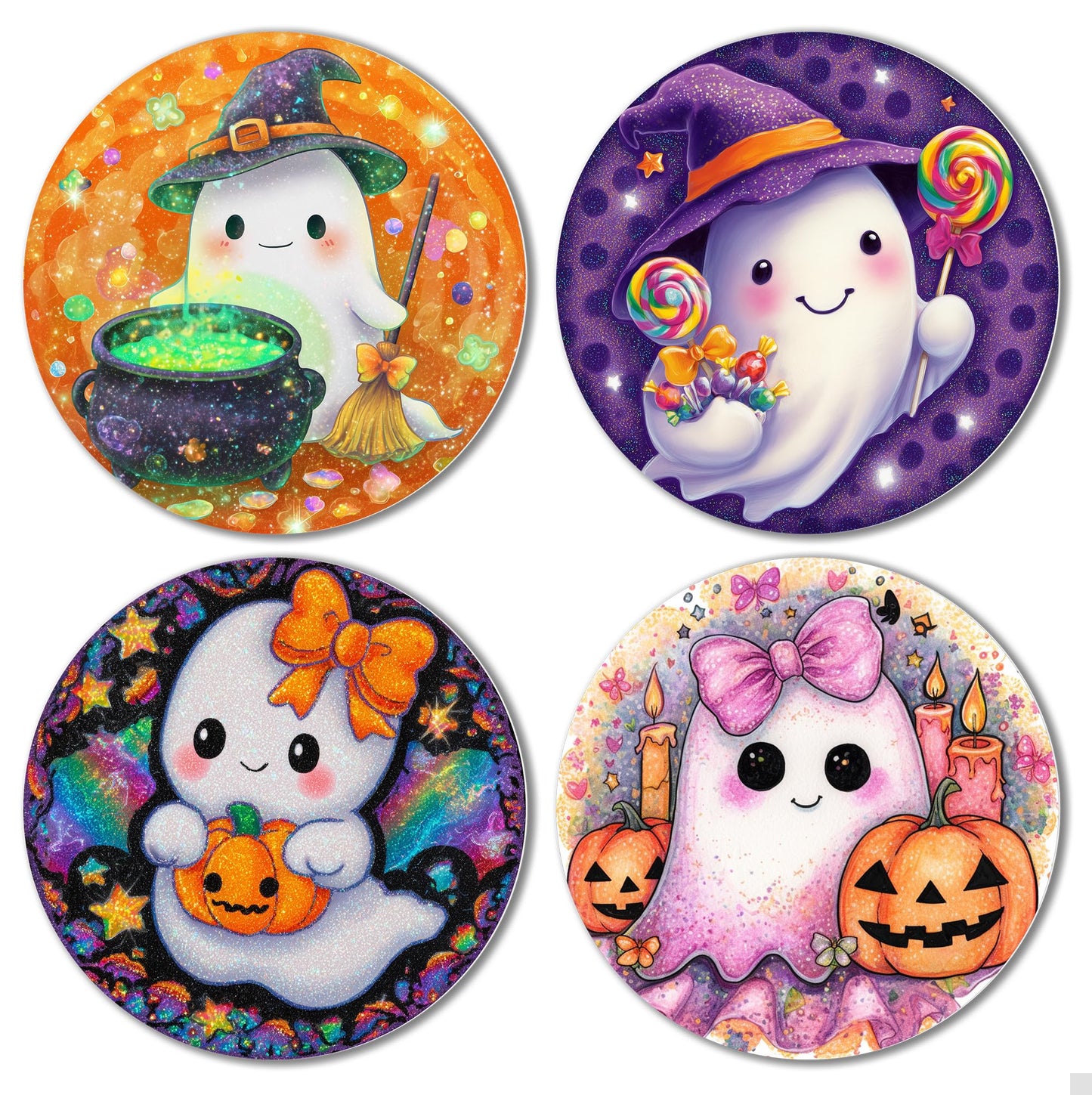 TracyArt Halloween Wall Decor, Horror Gifts - Cute Ghosts, Halloween Poster, Horror Decor, 4 pcs 12"