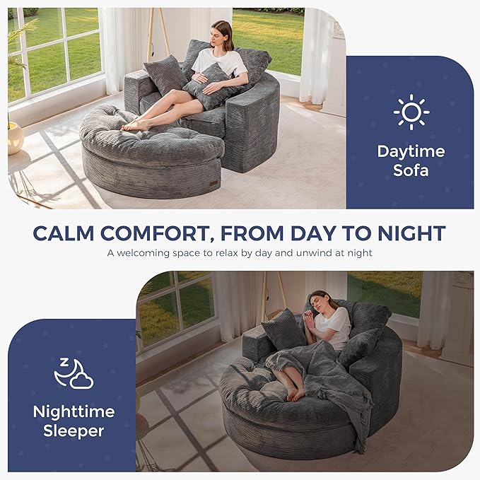 MAXYOYO Oversized Round Chaise Lounge Sofa, Upholstered Lounge Chair