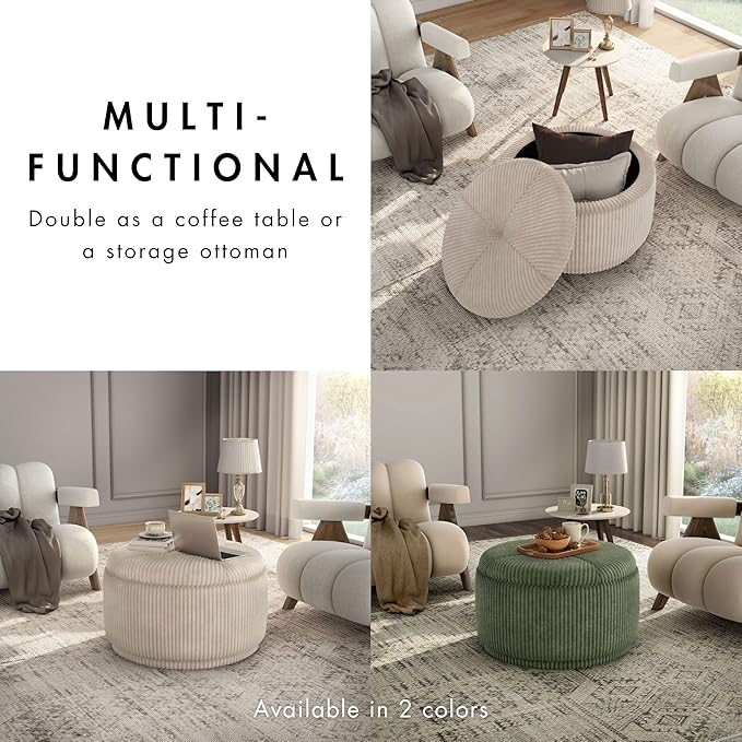 Furniture of America Lennox Modern Chenille 29-inch Round Storage Ottoman