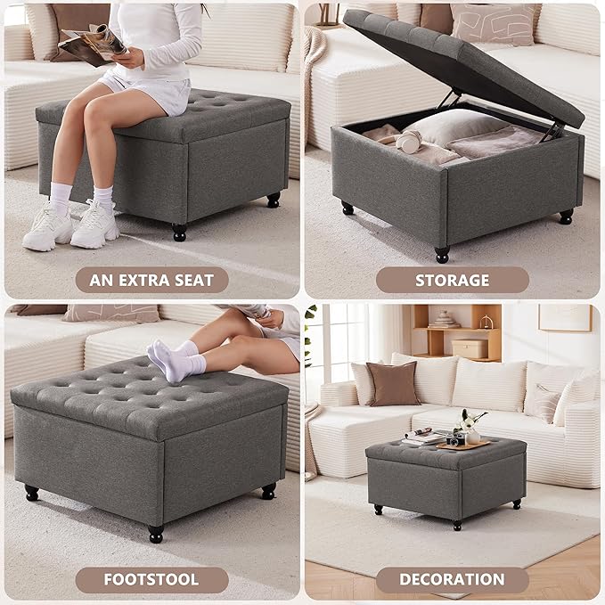 Weture 30 Inch Large Square Storage Ottoman Coffee Table, Oversized Square