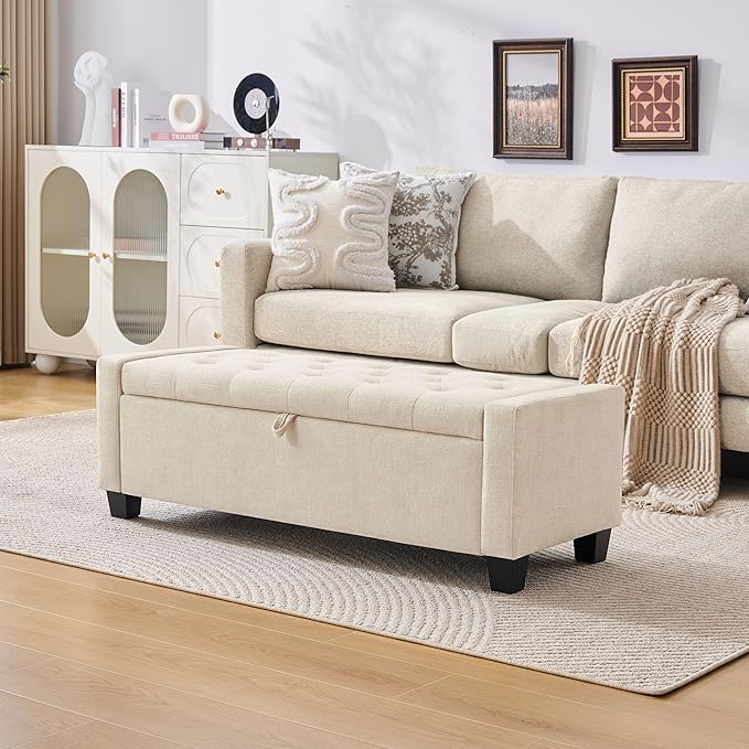Huatean Home 43" Ottoman with Storage, Storage Ottoman Bench with Safety Hinge