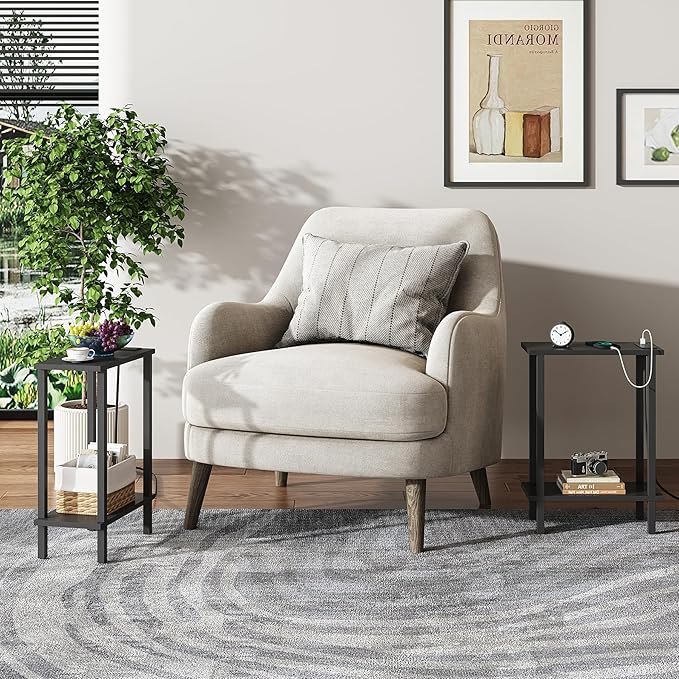 TUTOTAK Small End Table with Charging Station, Narrow Side Table with USB Ports