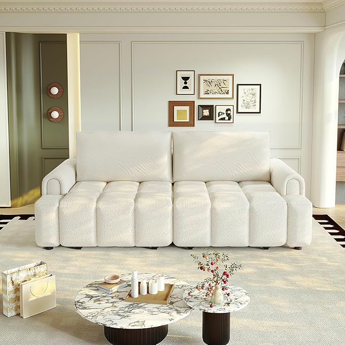 KEIKI 90.2" 4-Seater Modern Convertible Sofa Bed – Teddy Fabric Couch