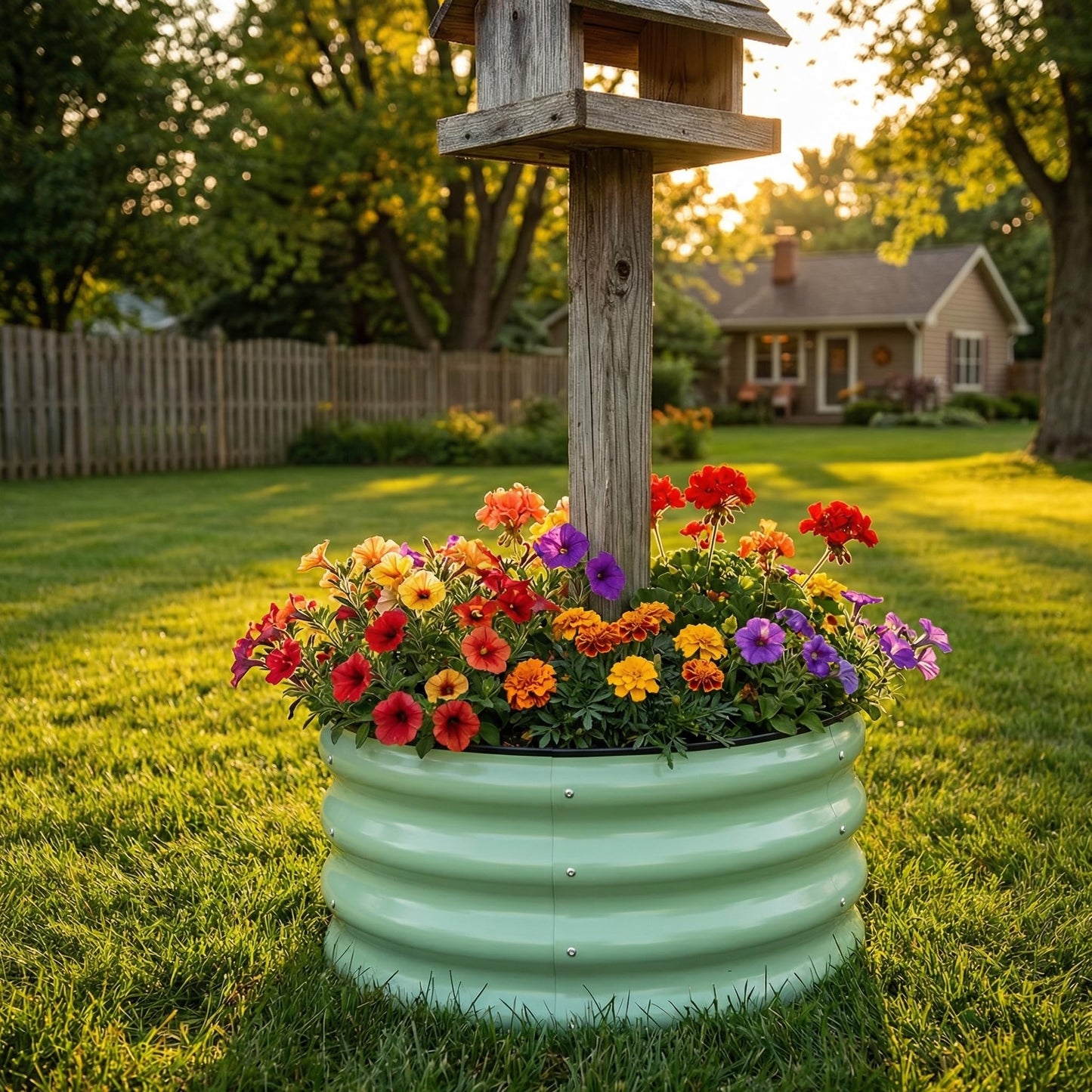 SnugNiture 2x2x1ft Round Galvanized Raised Garden Bed Kit Outdoor, Metal Planter Box for Planting Plants Vegetables, Green