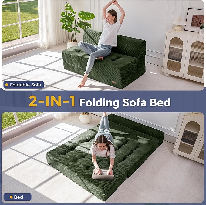 MAXYOYO 8" Folding Sofa Bed, Fold Out Chair Bed Sleeper Chair, Convertible