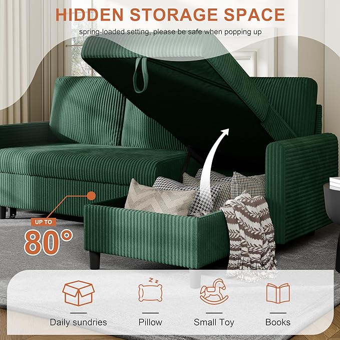 Vongrasig Pull Out Couch, 2 in 1 Sectional Sleeper Sofa Bed