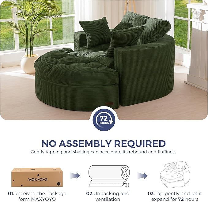 MAXYOYO Oversized Round Chaise Lounge Sofa, Upholstered Lounge Chair
