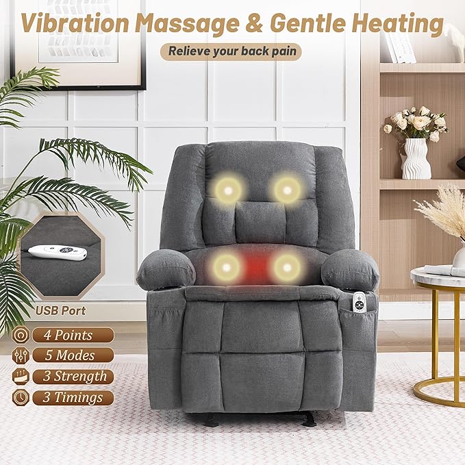 Rocker Recliner Chair with Massage and Heat, Nursery Rocking Chairs