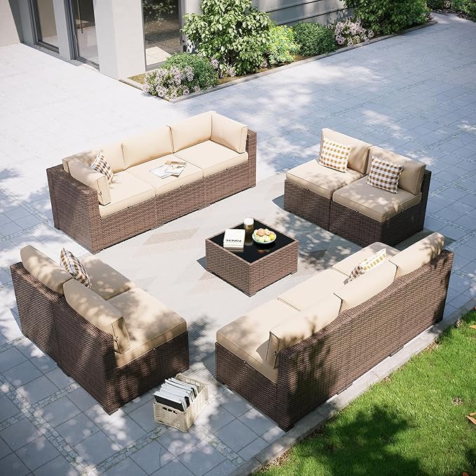 Aoxun Patio Furniture Set, 11 Piece Outdoor Sectional Sofas
