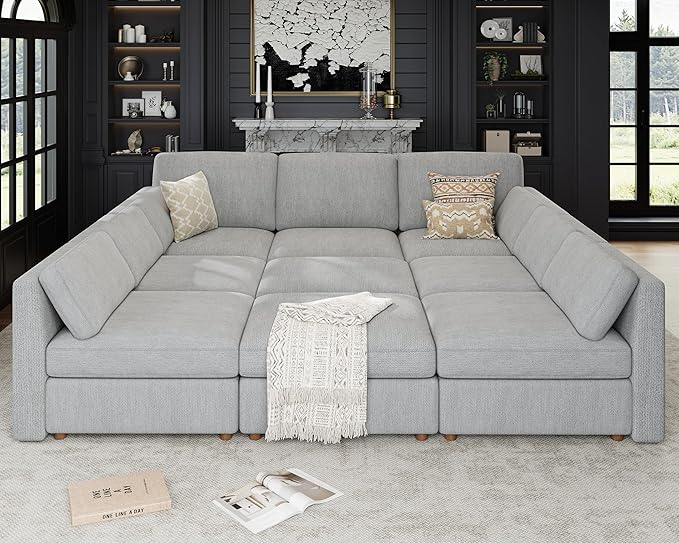 Oversized Modular Sectional Sleeper Couch, Solid Wood Frame, Removable Washable