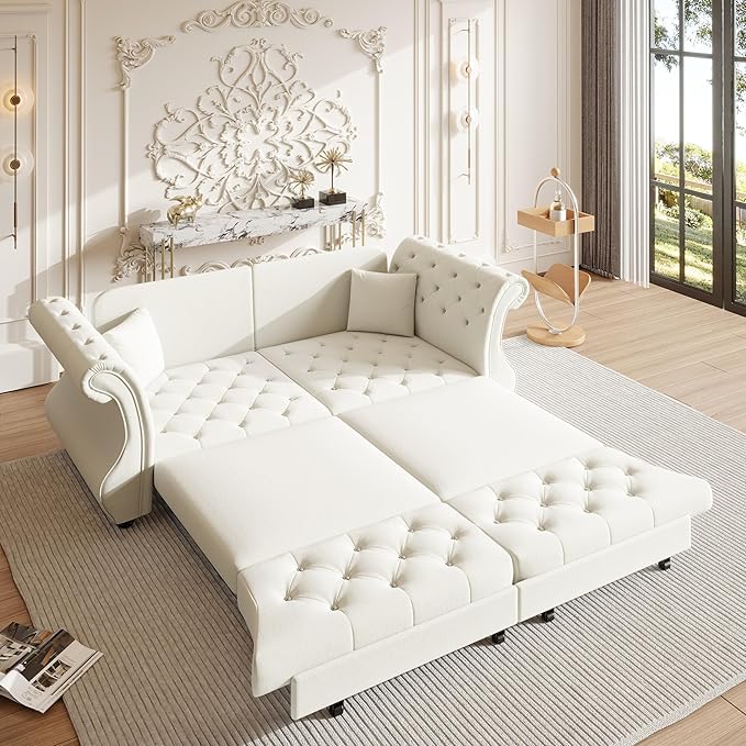 83.8" Oversized Pull Out Sofa Bed, Chesterfield Velvet Sleeper Sofa Couch
