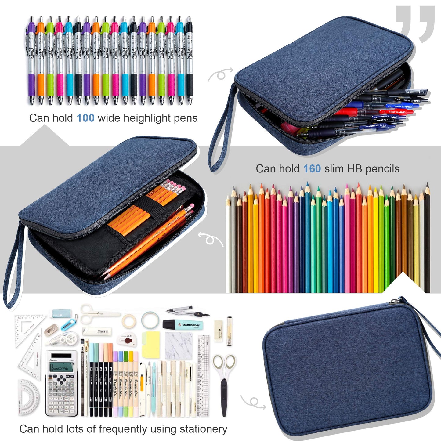 Zannaki Big Capacity Storage Pouch Marker Pen Pencil Case Simple Stationery Bag Box Art Tool & Sketch Storage Boxes for Bullet Journal Middle High School Office College Student Girl Women Adult Teen
