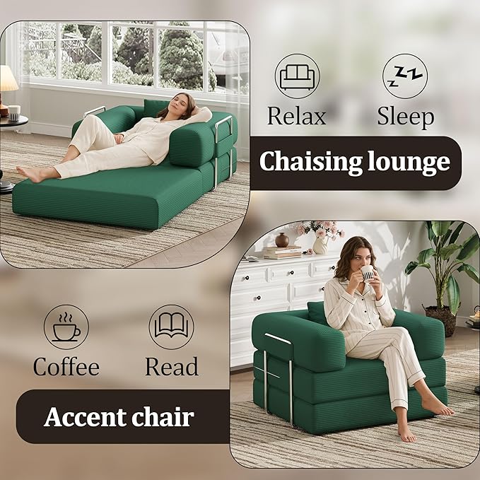 BSHOMGI Folding Sofa Bed, 2 in 1 Convertible Sofas to Lounger Comfy Single Bean