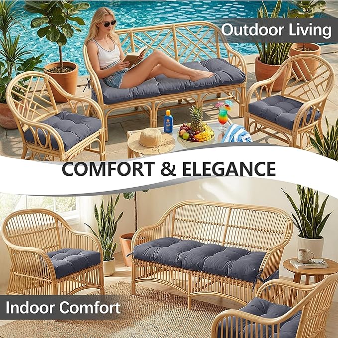3 Pcs Wicker Chair Cushions Patio Loveseat Chaise Cushion Set