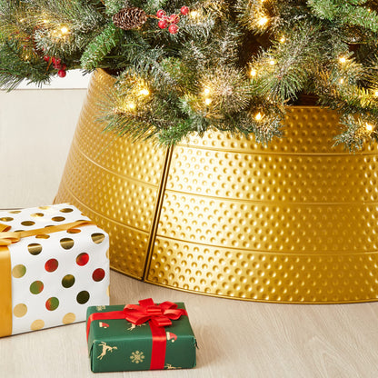 Glitzhome Adjustable Hammered Metal Christmas Tree Collar Decorations, 40.5" D, Gold, Large (GH31066)