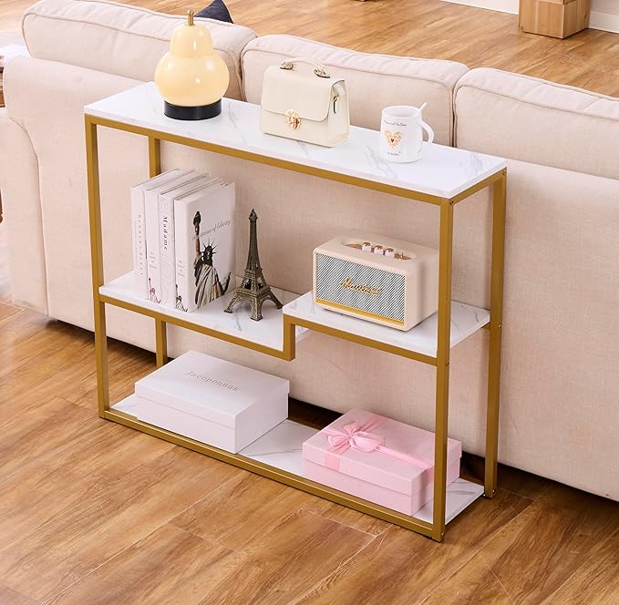 loglus Console Table for Entryway, Faux Marble MDF Sofa Table