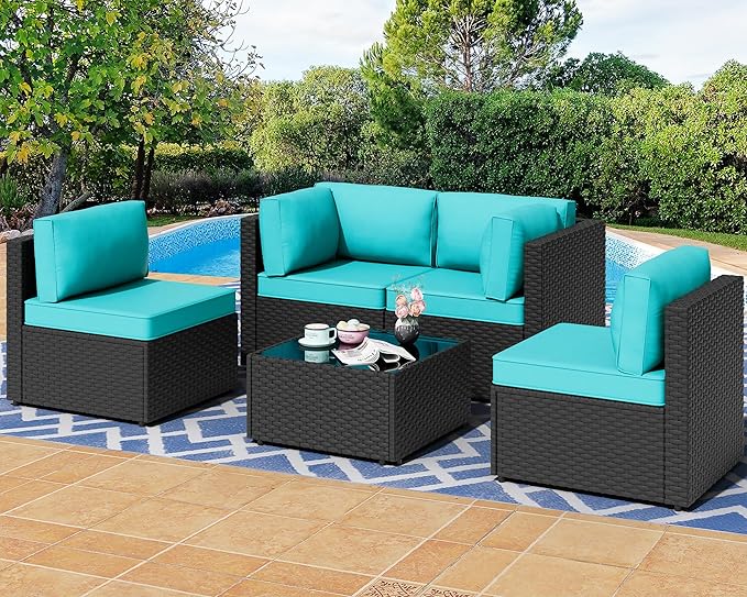 Shintenchi 5 Pieces Outdoor Patio Sectional Sofa Couch, Patio Conversation Sets