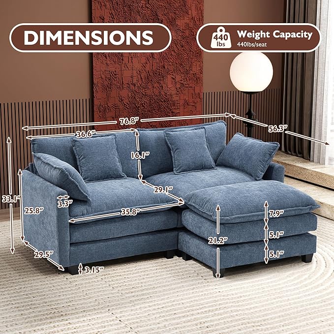Ihanherry 77" L Shaped Modern Sofa Modular Sectional Cloud Couch