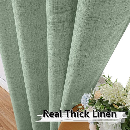 Tollpiz Short Linen Tier Curtains Rod Pocket Semi Sheer Half Kitchen Curtain Burlap Light Filtering Thick Linen Drapes for Bathroom, 30 x 24 inches Long, Sage Green, Set of 2 Panels