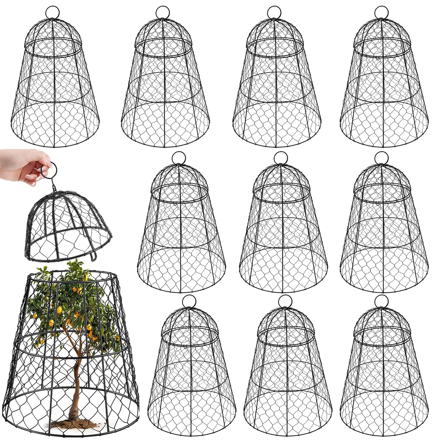 12 Pcs Garden Cloches for Plants, 17" H x 13" D Metal Chicken Wire Cloche Plant Covers Sturdy Plant Protectors Garden Netting Plant Protectors from Animals to Keep Bunnies Chicken Squirrels Birds Out