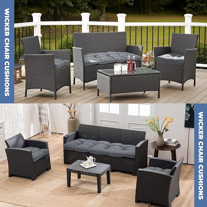DANGHOOGY Wicker Chair Cushions, Waterproof Outdoor Loveseat Cushions