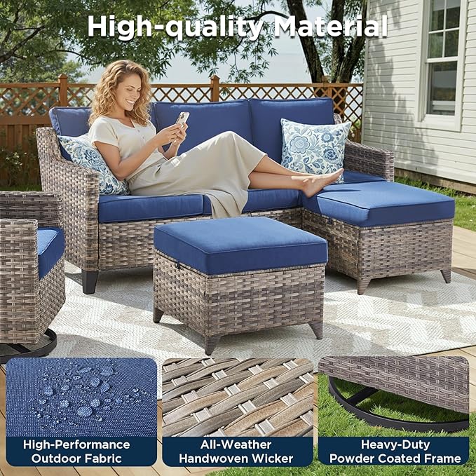 10 Piece Patio Furniture Set-High Back Outdoor Furniture Set Sectional Sofa