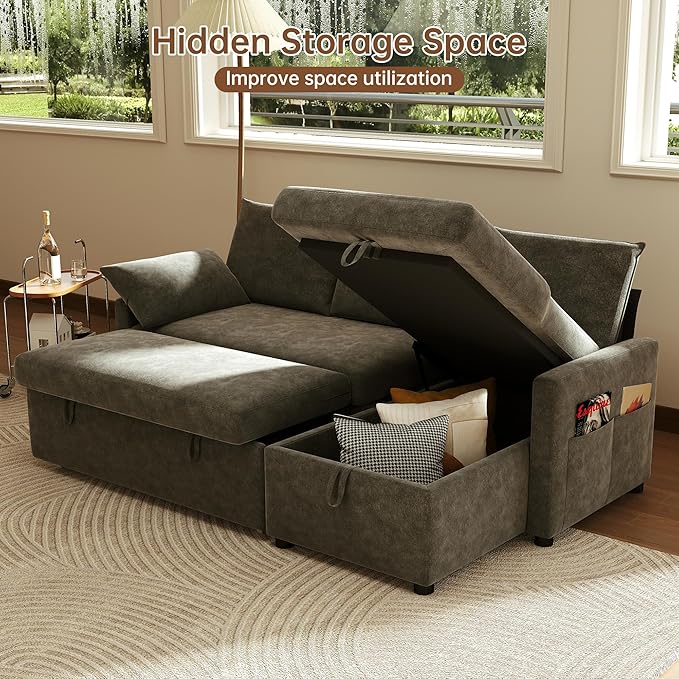 Sofa Bed, Apartment and Hotel, Dark Gray | Chenille Fabric