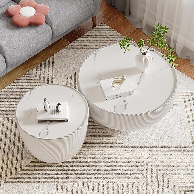 SSLine Bowl-Shape Coffee Table Set of 2 Modern Sintered Stone Top Nesting