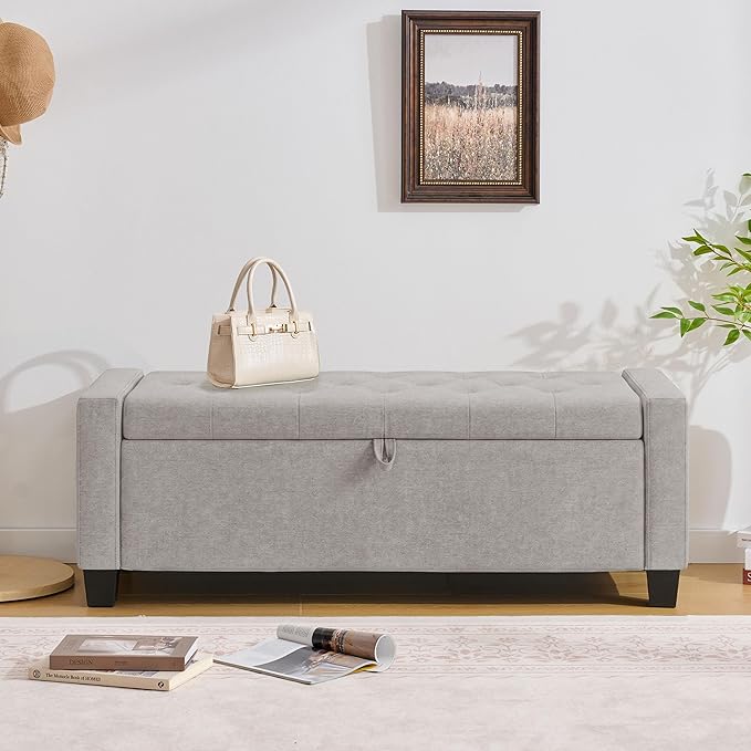Huatean Home 43" Ottoman with Storage, Storage Ottoman Bench with Safety Hinge