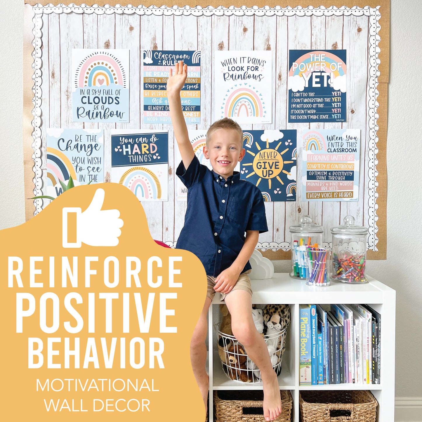 Hadley Designs Motivational Poster for Classroom Decor - 9 Growth Mindset Classroom Posters Elementary, Inspirational Wall Decor Middle School, Teacher Must Haves, Boho Bulletin Board Decorations
