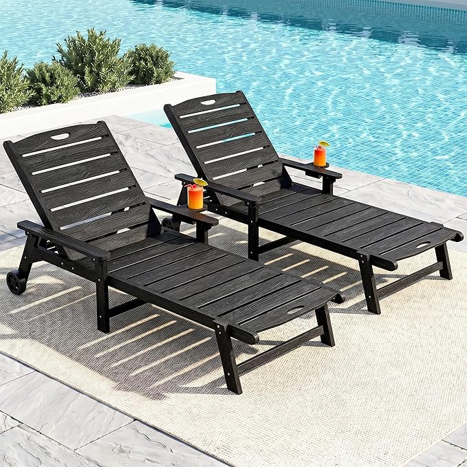 Outdoor Lounge Chair with 5-Position Adjustable, Outside Lounge Chair with Cup
