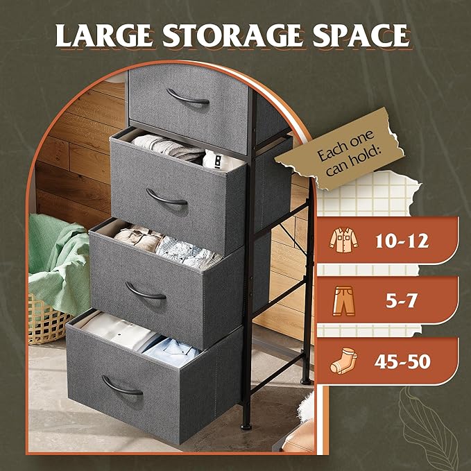 WLIVE Fabric Dresser, 5-Drawer Tall Dressers