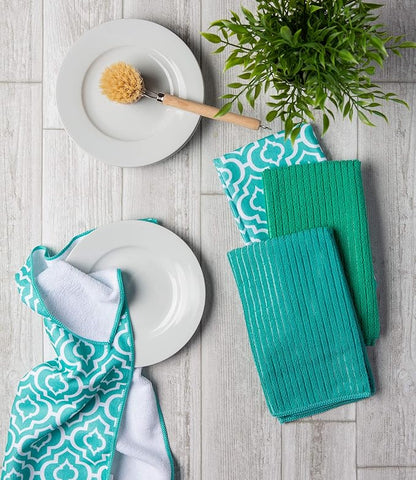 DII Cleaning Collection Multi-Purpose Microfiber, Teal Lattice, Dishtowel Set