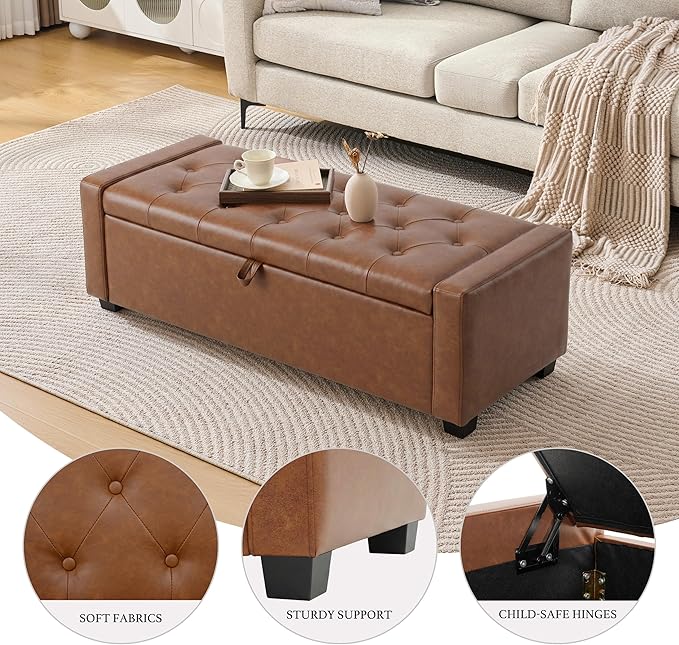 Huatean Home 48" Ottoman with Storage, Storage Ottoman Bench with Safety Hinge
