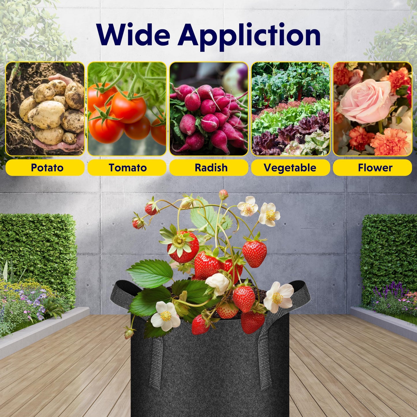 iPower 5 Pack 25 Gallon Grow Bags, Garden Planting Nonwoven Fabric Pots with Reinforced Handle, Heavy Duty and Aeration Planter Pot for Tomato, Fruits, Vegetables and Flowers