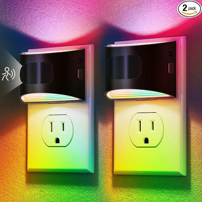 DORESshop LED Night Light[2 Pack], Night Lights Plug into Wall, 8-Color RGB LED Nightlight with Motion Sensor, Dusk to Dawn Sensor, Nightlights for Adults, Bedroom, Bathroom, Hallway