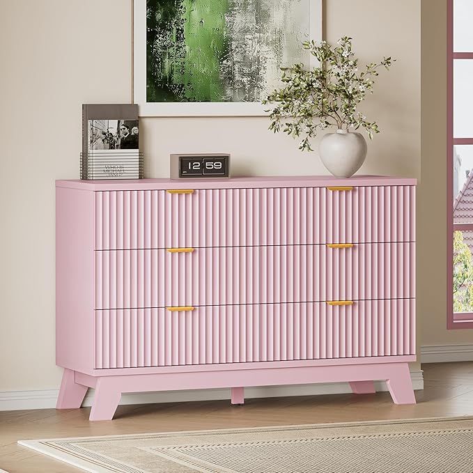 BORNOON Fluted 6 Drawer Dresser, 47.2" Wide Modern Boho Chest of Drawers