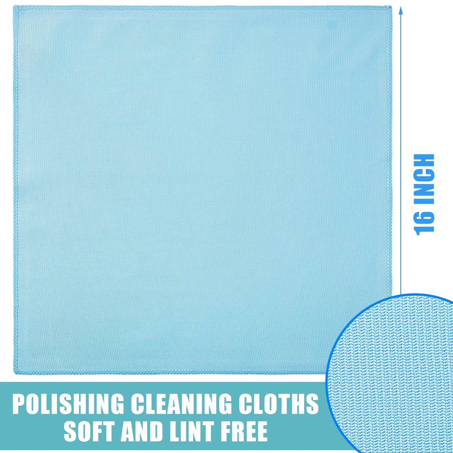 Tatuo 18 Pcs Microfiber Glass Cleaning Cloths (16 x 16) Polishing Cloth - Streak Free - Lint Free - Quickly Clean Windows, Glasses, Windshields, Mirrors, Stainless Steel, Monitor(Blue)