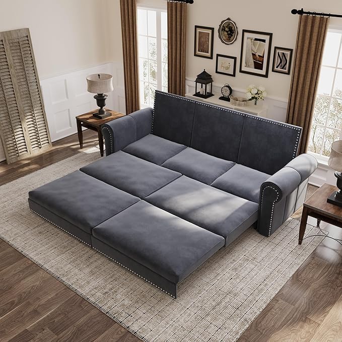 93.7" King Pull Out Sofa Bed, 3 in 1 Convertible Sleeper Sofa Couch 3-Seater