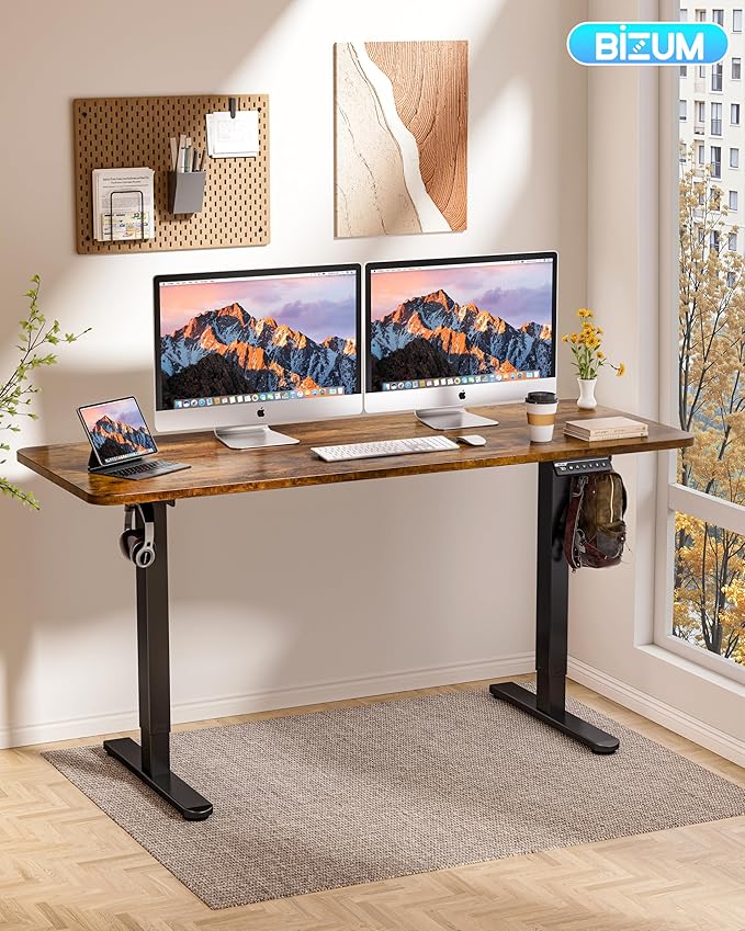 BIZUM Electric Standing Desk 63 x 24 Inch Computer Desk-Gaming Desk Rustic