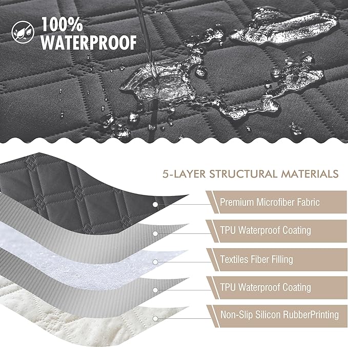 Genina Waterproof Couch Cover, Washable Anti-Slip 86.6 inch Sofa Covers