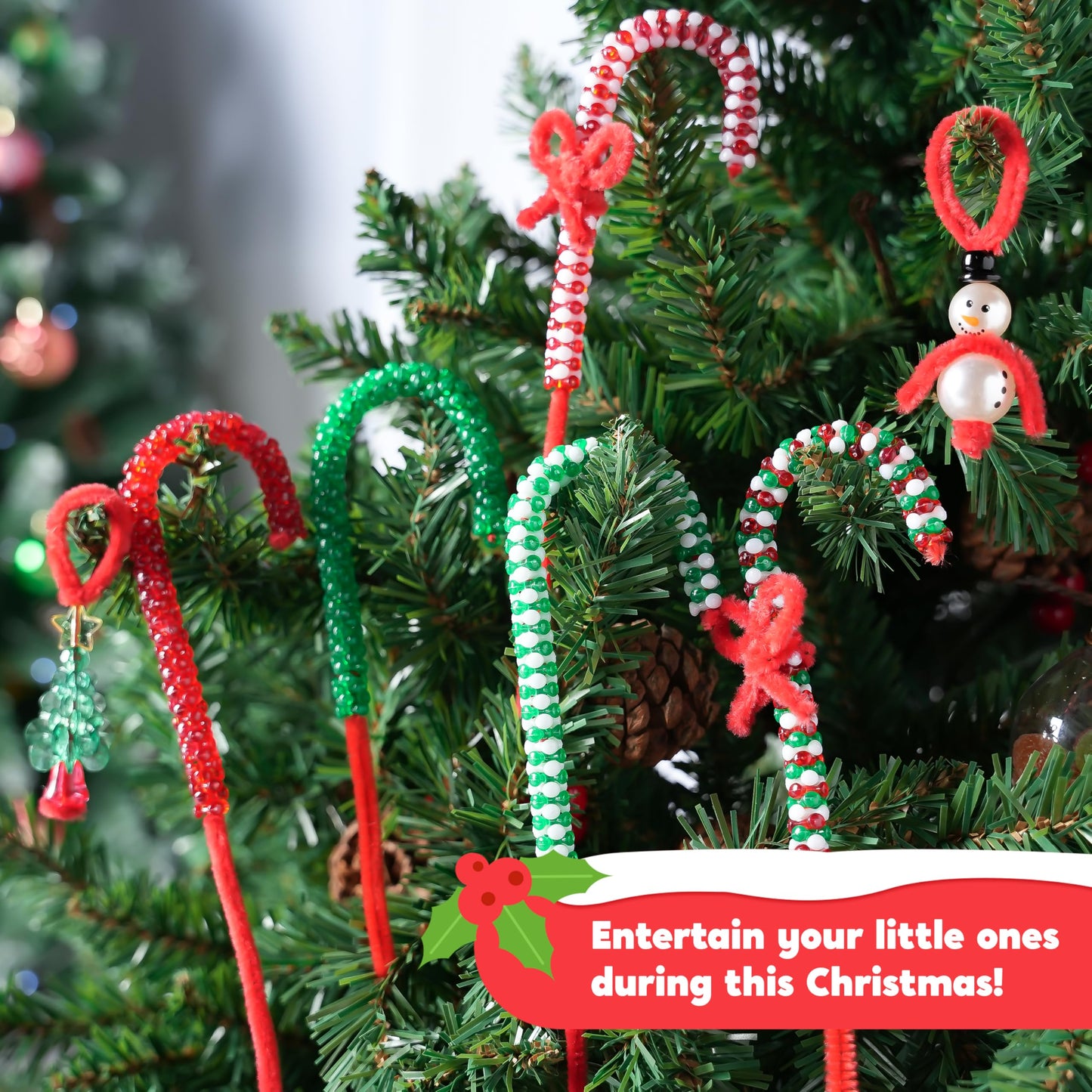 JOYIN Christmas Beaded Ornament Craft, Make Up to 40 Hanging Ornaments of Snowman, Christmas Tree, Candy Canes, and Wreaths for DIY Craft, Xmas Gift Holiday Party, Indoor Decoration（Age 14+）