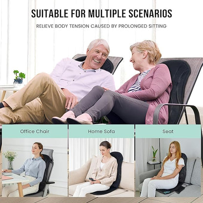 Snailax Vibration Back Massager with Heat, Seat Massager with 8 Vibrating Motors & 5 Modes, Chair Massager Cushion, Massage Pad for Chair, Office, Gifts for Lover