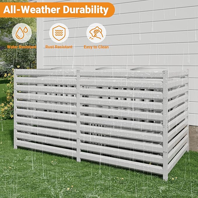 CJF Outdoor Privacy Screens, 42" H x 38" W Metal Air Conditioner Fence Panels, Pool Equipment Enclosure, Trash Can Screens Fence Kit for Outside Backyard Patio(Withe/3-Panel)