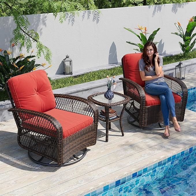Aoxun 3 Pieces Patio Furniture Set, Patio Swivel Rocker Chairs Set of 2