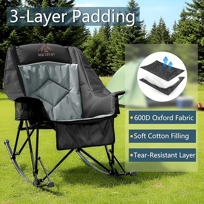 400lbs Rocking Camping Chair, Oversized Heavy Duty XL Folding Rocker