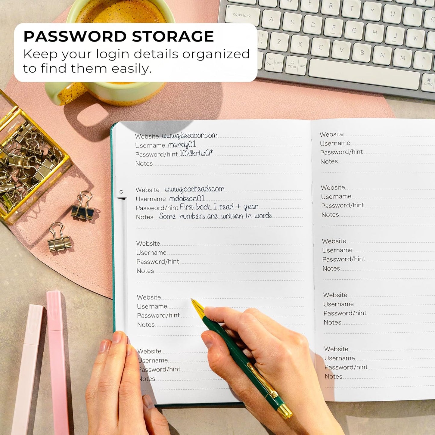 Clever Fox Password Book with alphabetical tabs. Internet Address Organizer Logbook. Large Password Keeper for Website Logins (Aquamarine)